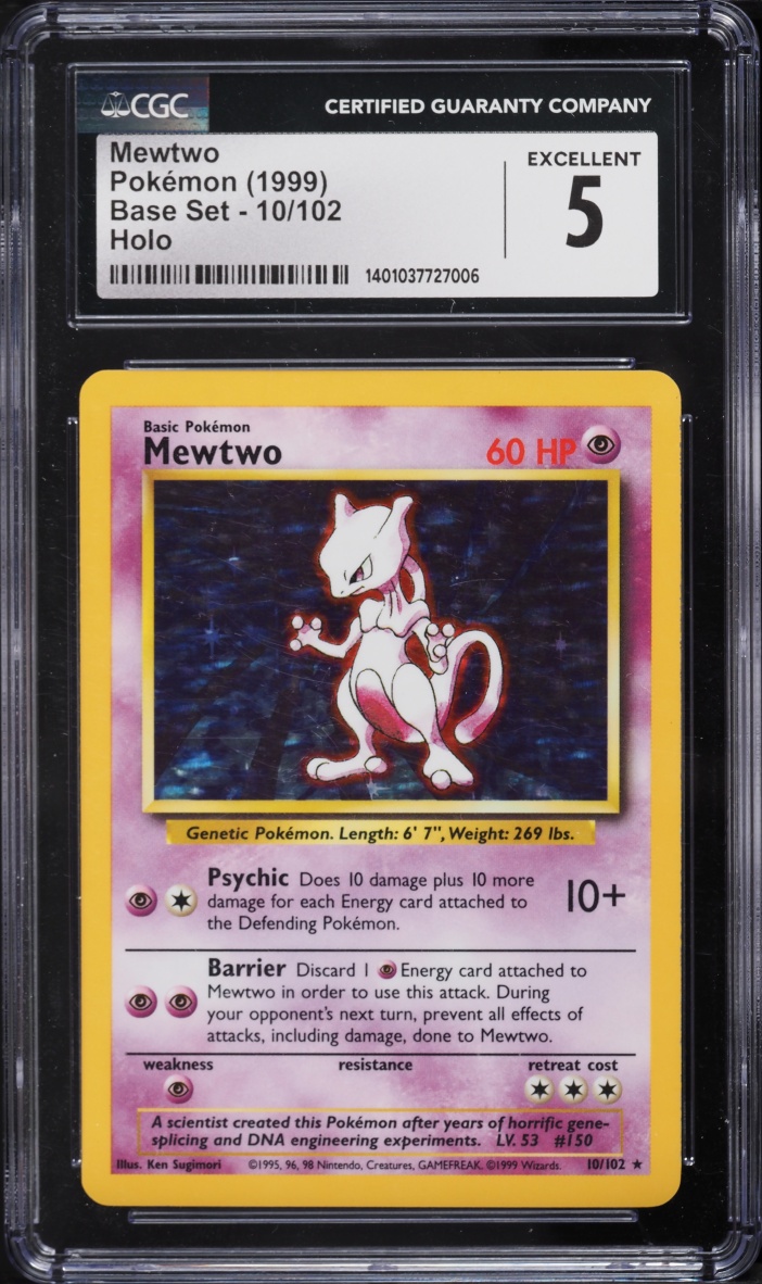 1999 Pokemon Base Set Holo Mewtwo #10 CGC 5 EX