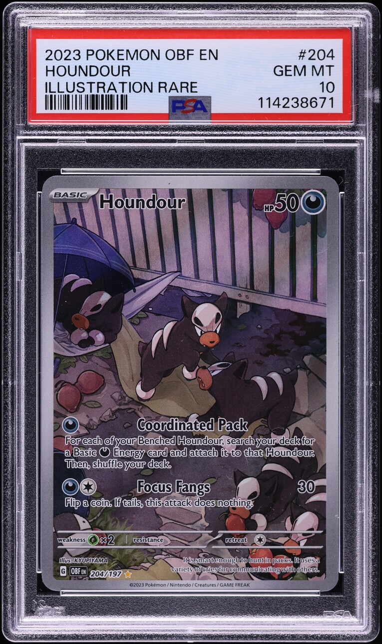 2023 Pokemon Scarlet & Violet Obsidian Flames IR Houndour #204 PSA 10 GEM MINT