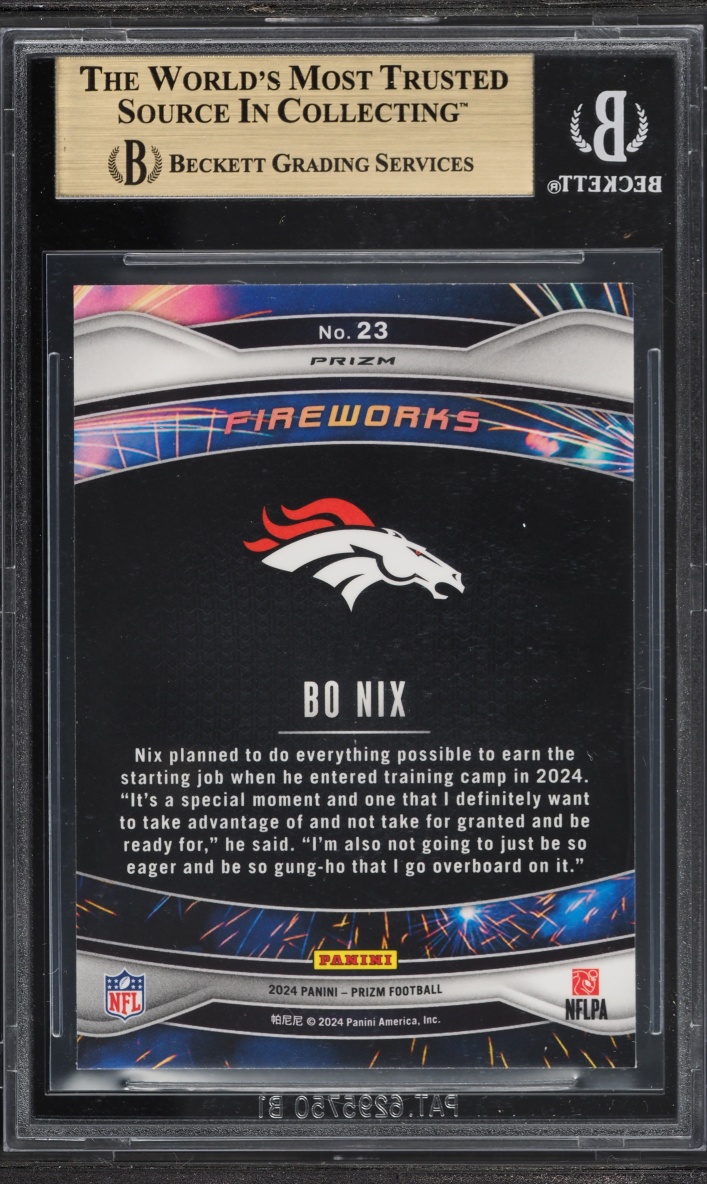 2024 Panini Prizm Fireworks Green Bo Nix ROOKIE #23 BGS 9.5 GEM MINT