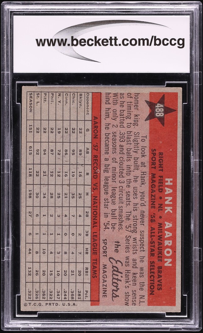 1958 Topps All Star Hank Aaron #488 BCCG 8