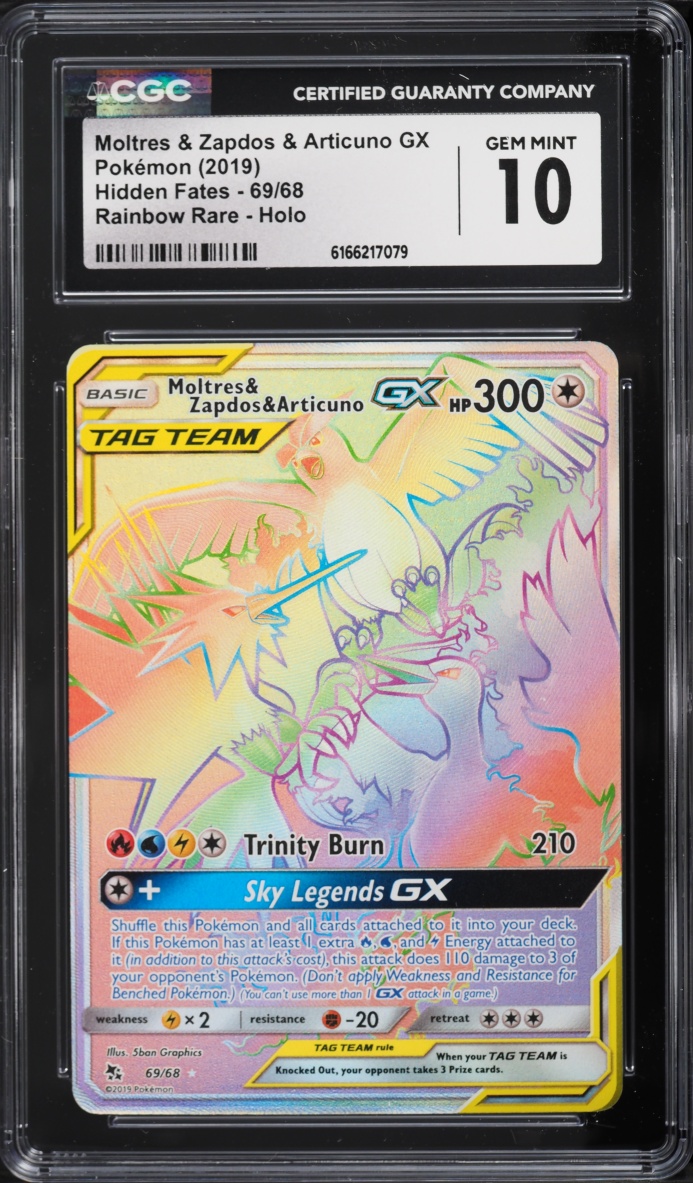 2019 Pokemon SM Hidden Fates Rainbow Rare Moltres & Zapdos & Articuno GX #69 CGC 10 GEM MINT