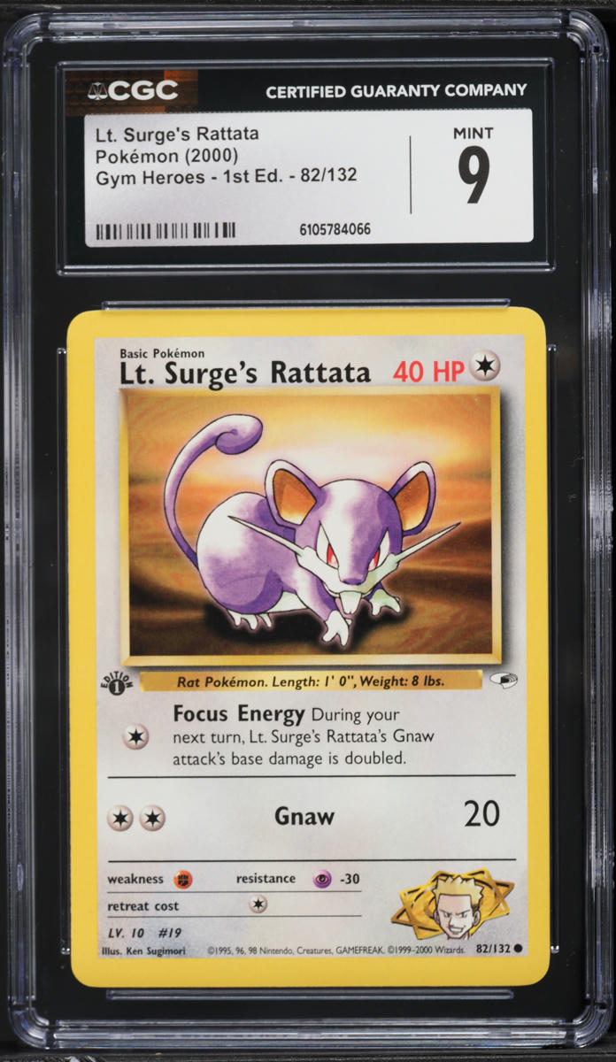 2000 Pokemon Gym Heroes 1st Edition Lt. Surge's Rattata #82 CGC 9 MINT
