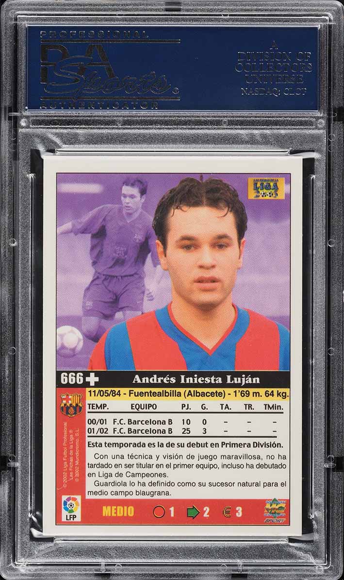 2002 Mundi Cromo Liga Andres Iniesta Lujan ROOKIE #666 PSA 10 GEM MINT