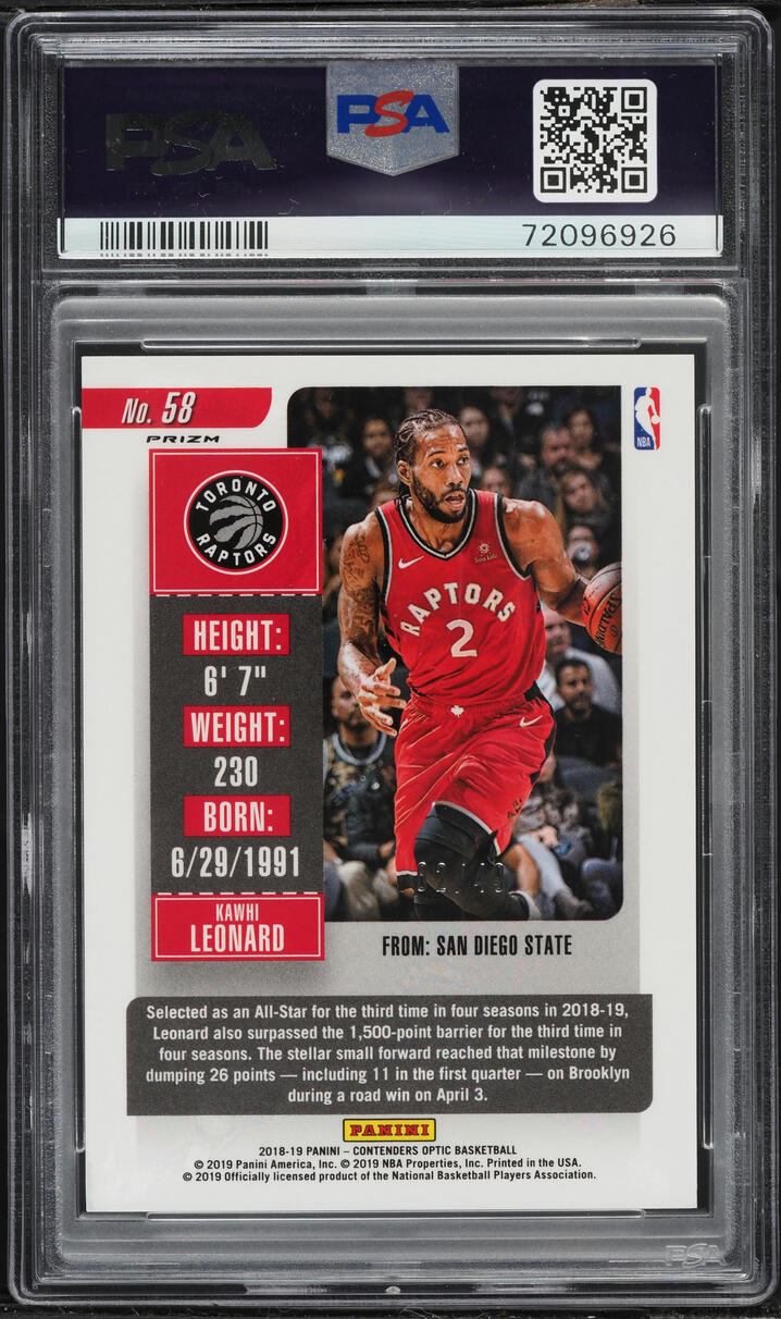 2018 Panini Contenders Optic Orange Kawhi Leonard /49 #58 PSA 10