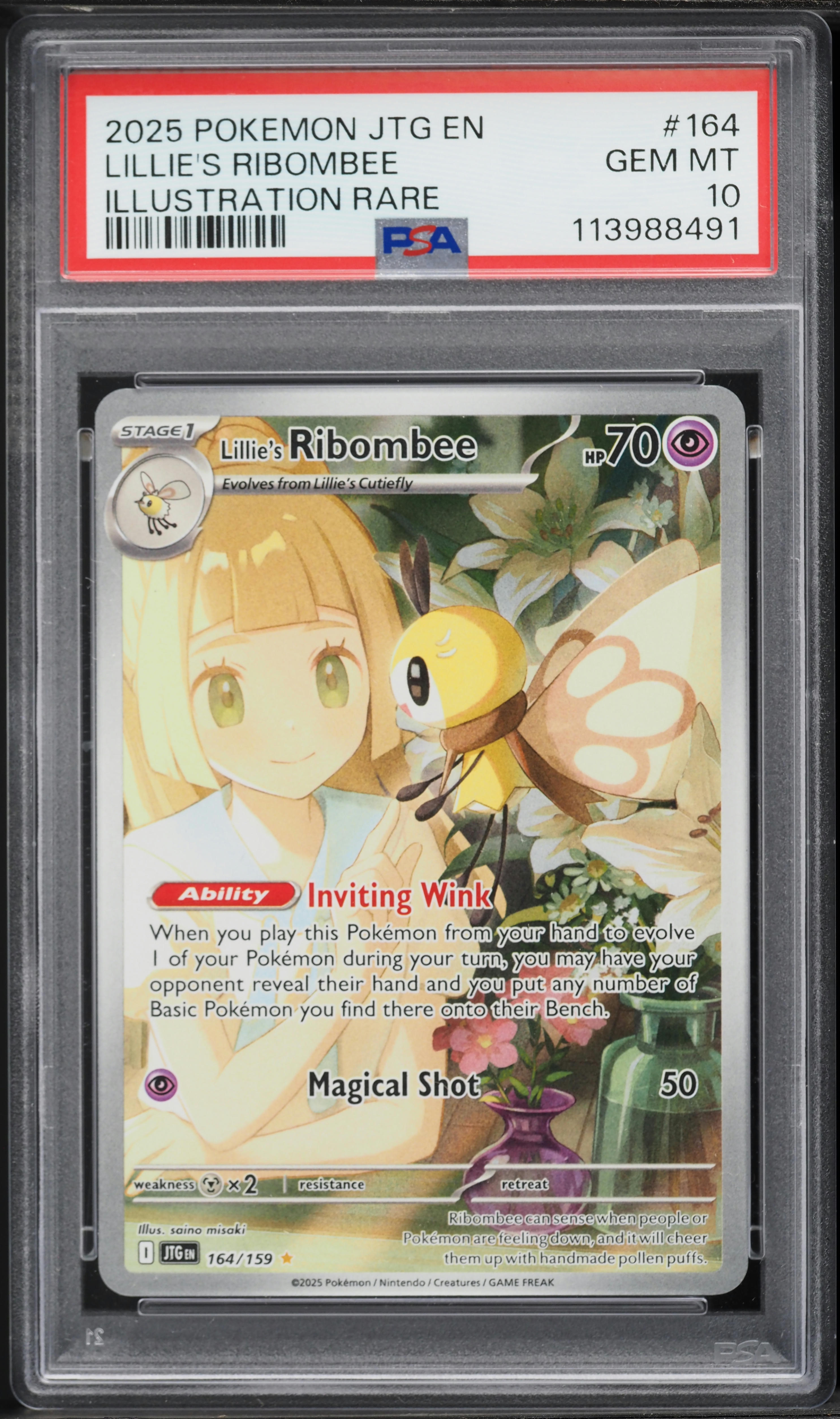 2025 Pokemon Scarlet & Violet Journey Together IR Lillie's Ribombee #164 PSA 10 GEM MINT