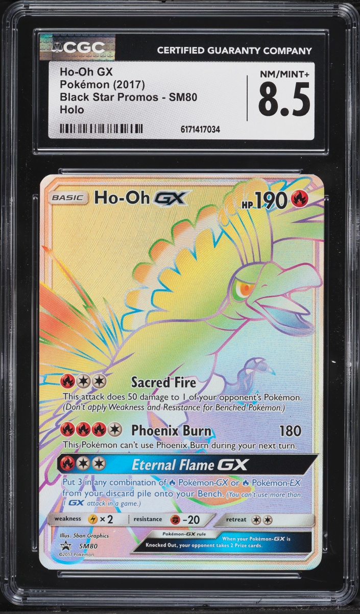 2017 Pokemon Sun & Moon Promo Rainbow Rare Ho-Oh Gx #SM80 CGC 8.5 NM-MT+