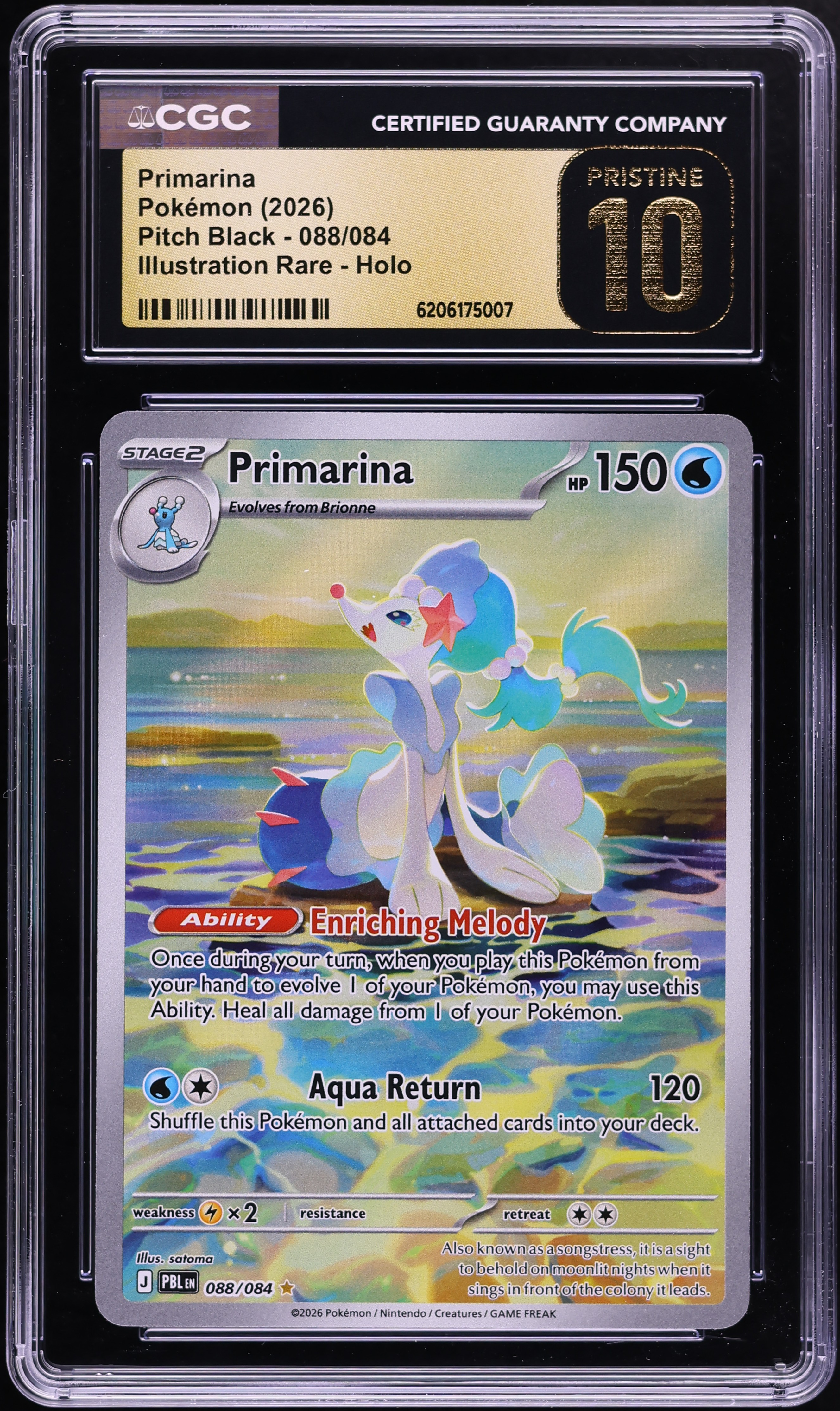 2026 Pokemon Mega Evolution Pitch Black IR Primarina #88 CGC 10 PRISTINE