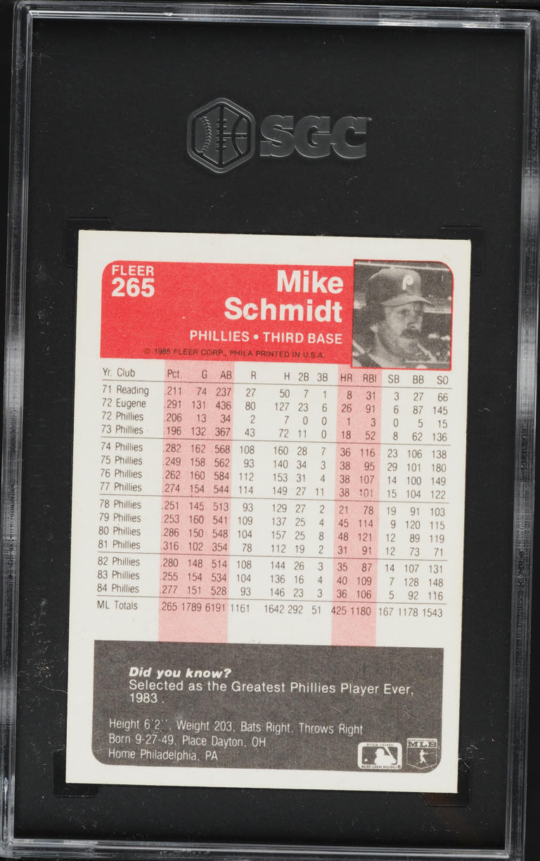 1985 Fleer Mike Schmidt #265 SGC 9.5 MINT+