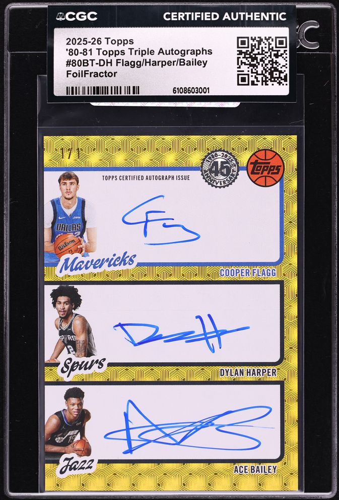 2025 Topps '80 FoilFractor Triple Cooper Flagg Dylan Harper Ace Bailey ROOKIE AUTO 1/1 CGC AUTH