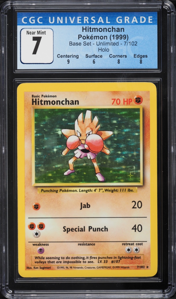 1999 Pokemon Base Set Holo Hitmonchan #7 CGC 7 NRMT