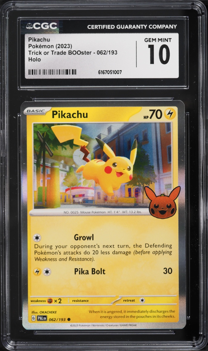 2023 Pokemon Scarlet & Violet Paldea Evolved Trick Or Trade BOOster Holo Pikachu #62 CGC 10 GEM
