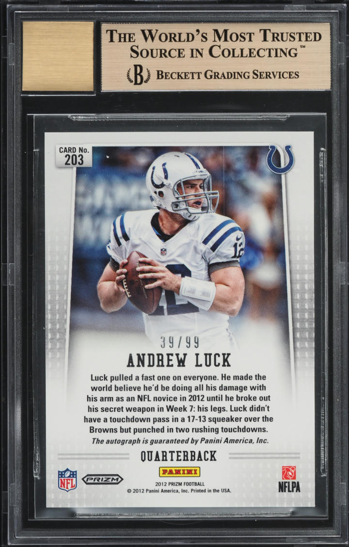 2012 Panini Prizm Silver Andrew Luck ROOKIE AUTO /99 #203 BGS 9.5 GEM MINT - Photo 2