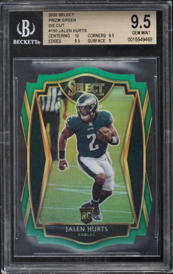 2020 Select Premier Level Prizm Green Die Cut Jalen Hurts ROOKIE /5 #150 BGS 9.5 GEM MINT