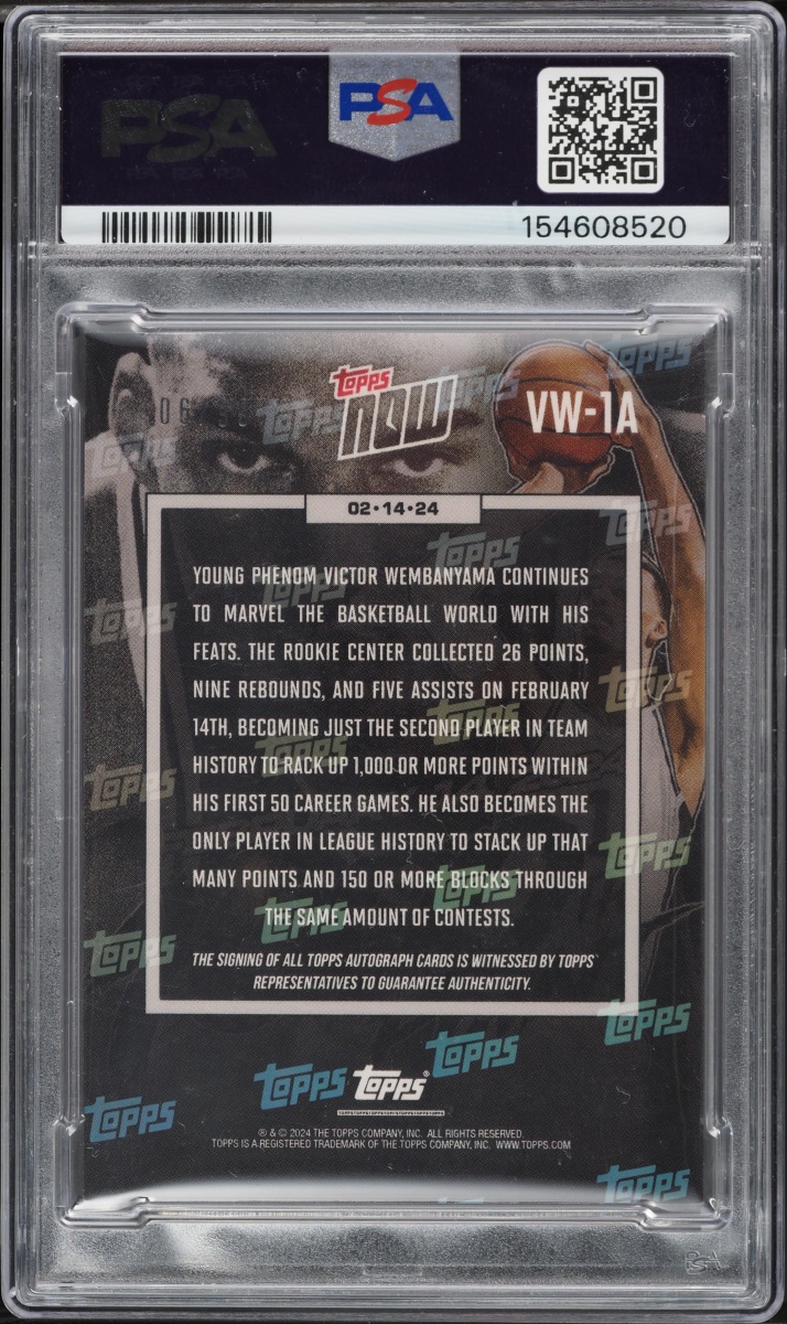 2023 Topps Now Victor Wembanyama ROOKIE AUTO #VW1A PSA 9 MINT