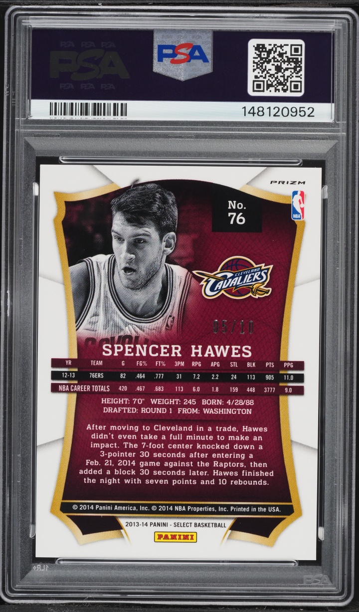 2013 Select Gold Prizm Spencer Hawes /10 #76 PSA 10 GEM MINT