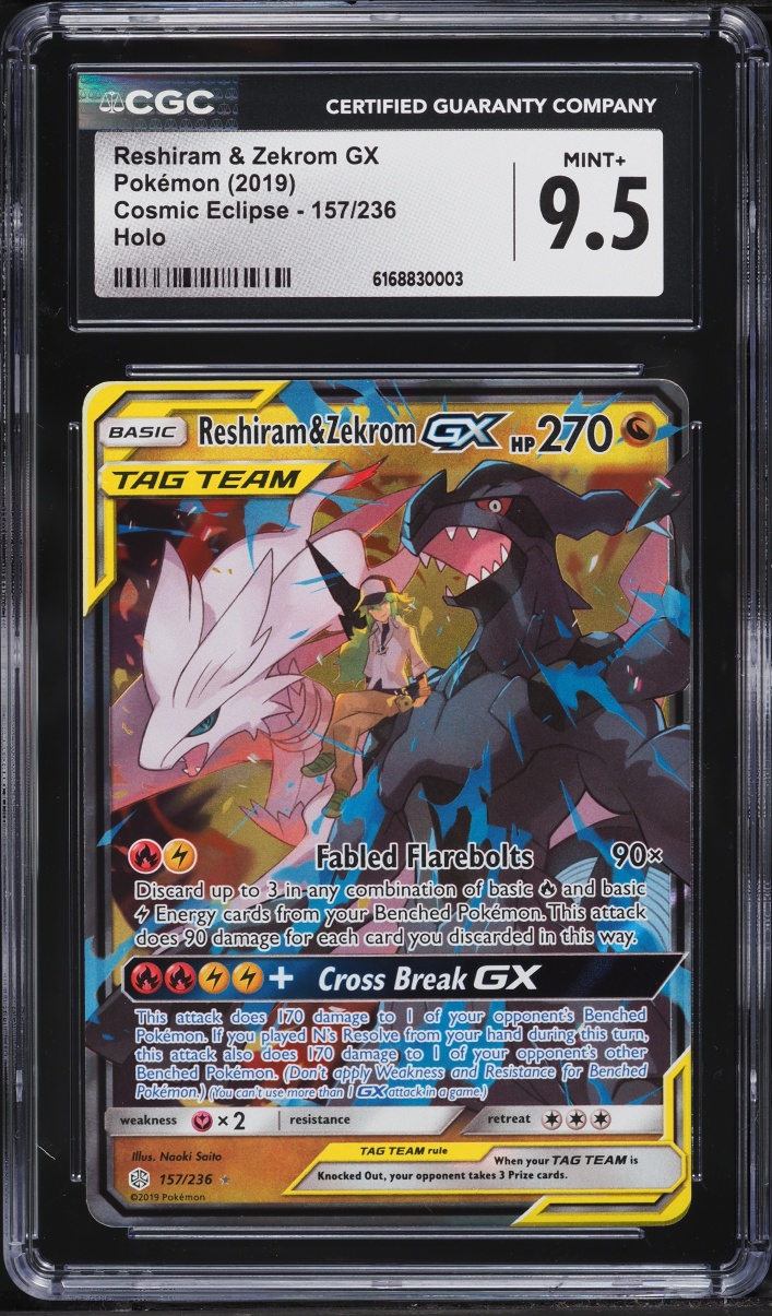2019 Pokemon Sun & Moon Cosmic Eclipse Alt Art Reshiram & Zekrom GX #157 CGC 9.5 MINT+