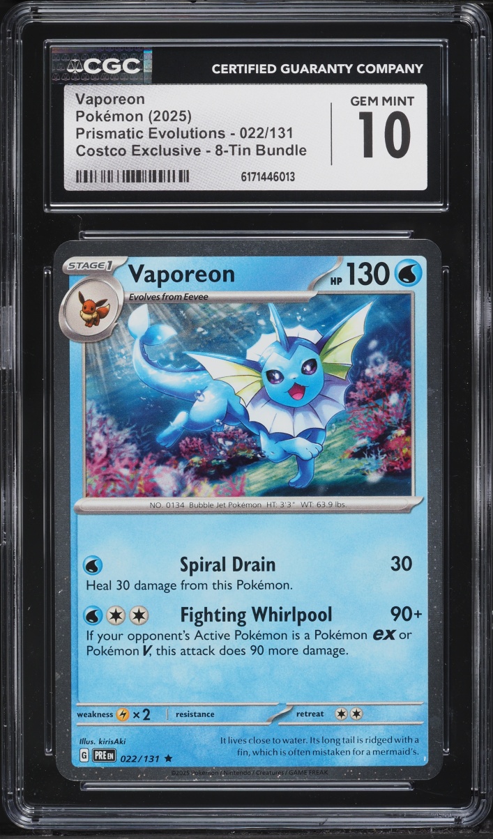 2025 Pokemon Scarlet & Violet Prismatic Evolutions Costco Exclusive Vaporeon #22 CGC 10 GEM