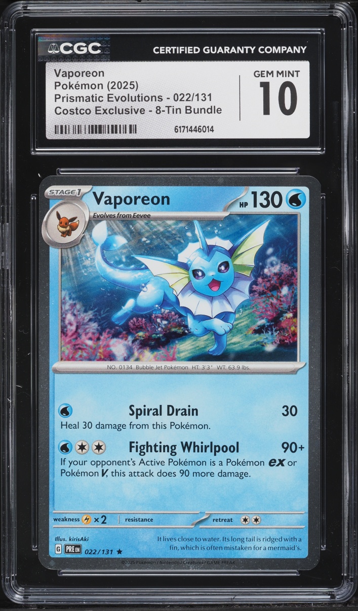 2025 Pokemon Scarlet & Violet Prismatic Evolutions Costco Exclusive Vaporeon #22 CGC 10 GEM