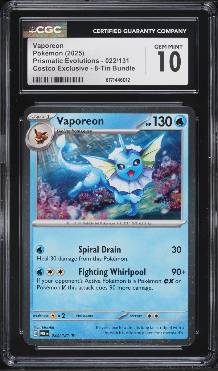 2025 Pokemon Scarlet & Violet Prismatic Evolutions Costco Exclusive Vaporeon #22 CGC 10 GEM