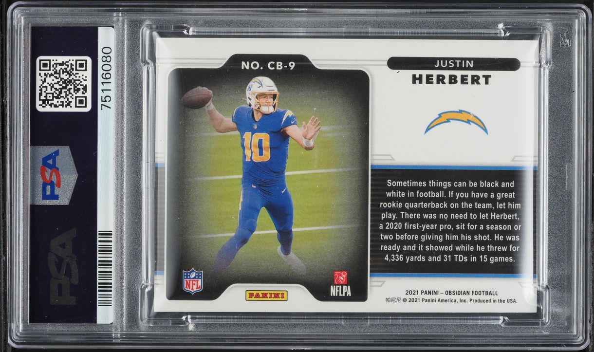 2021 Panini Obsidian Color Blast Black Justin Herbert #CB9 PSA 10 GEM MINT