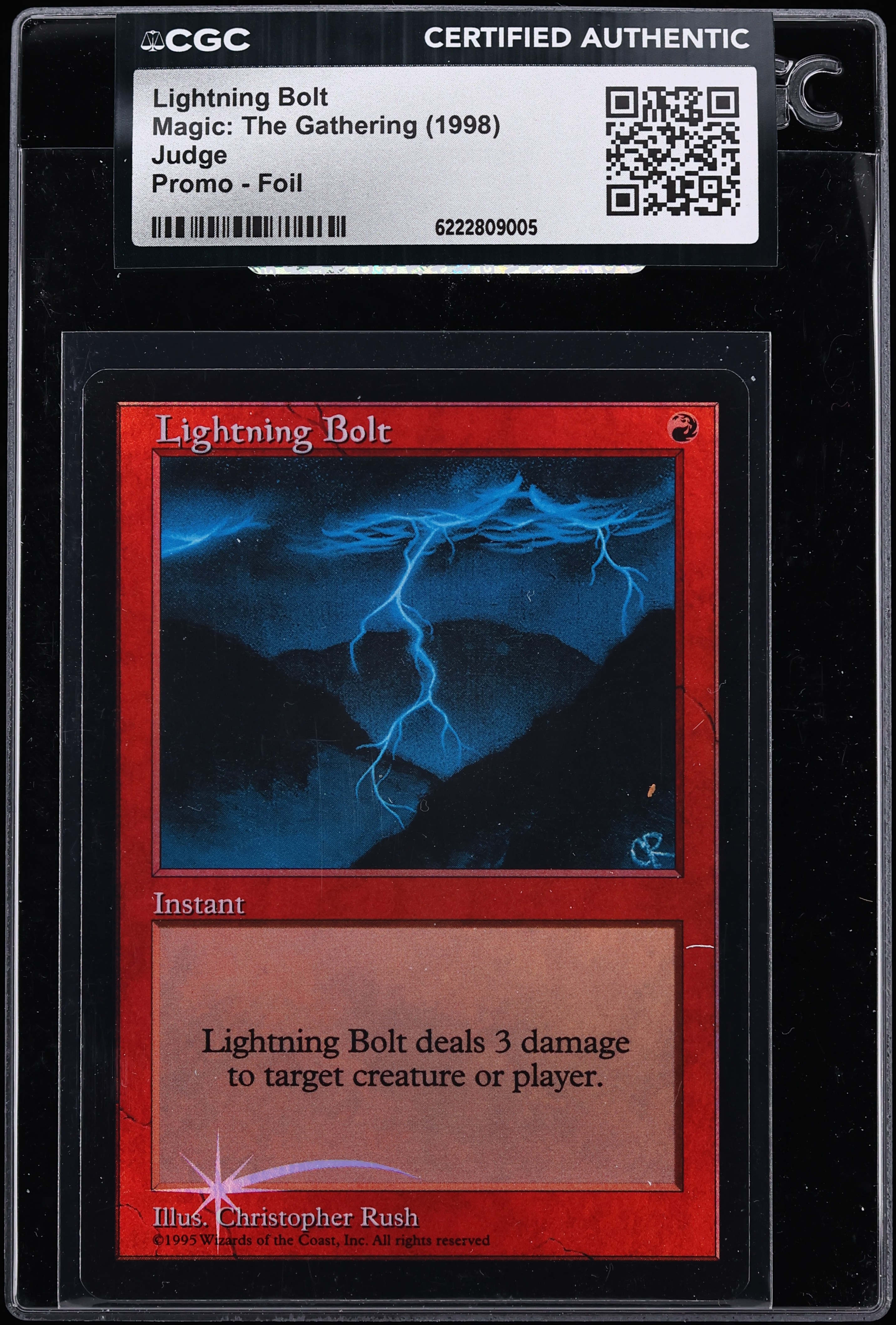 1998 Magic The Gathering MTG Judge Foil Lightning Bolt CGC AUTH