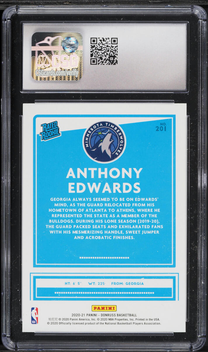 2020 Donruss Basketball Anthony Edwards ROOKIE #201 CSG 10 GEM MINT