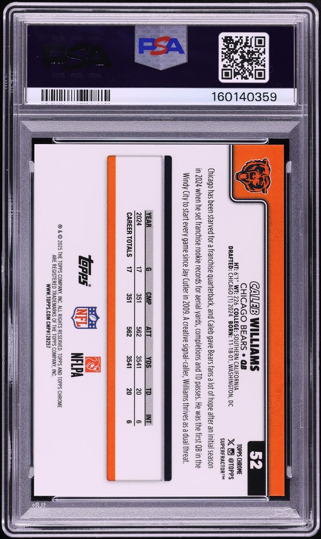 2025 Topps Chrome Superfractor Caleb Williams 1/1 #52 PSA 10 GEM MINT
