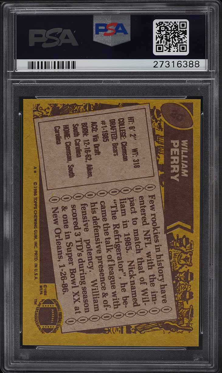 1986 Topps Football William Perry ROOKIE #20 PSA 9 MINT