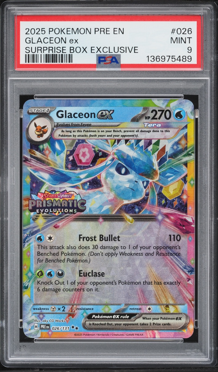 2025 Pokemon Scarlet & Violet Prismatic Evolutions Surprise Box Glaceon EX #26 PSA 9 MINT
