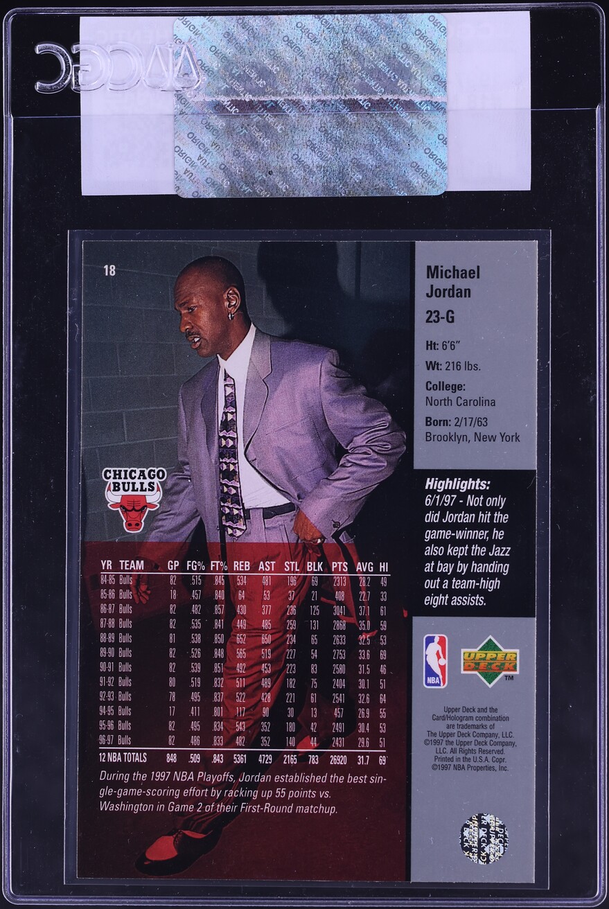 1997 Upper Deck Basketball Michael Jordan #18 CGC AUTH