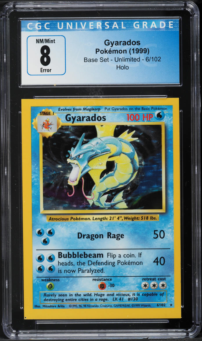 1999 Pokemon Base Set Holo Error Gyarados #6 CGC 8 NM-MT