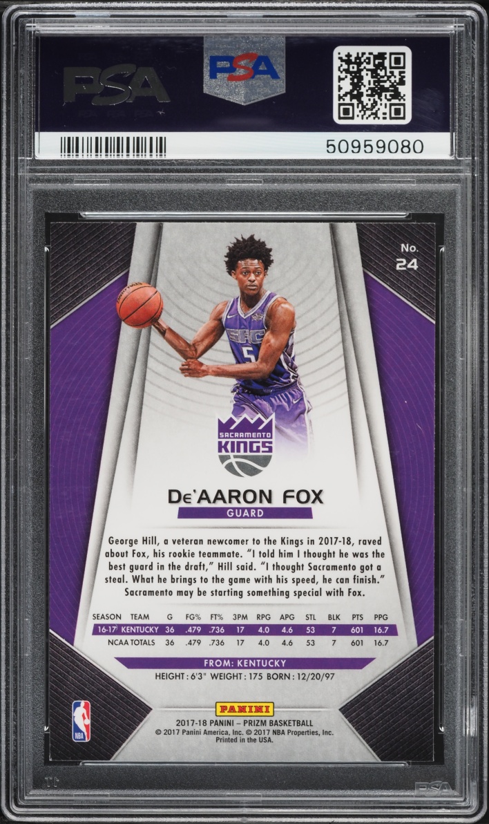 2017 Panini Prizm De'Aaron Fox ROOKIE #24 PSA 9 MINT