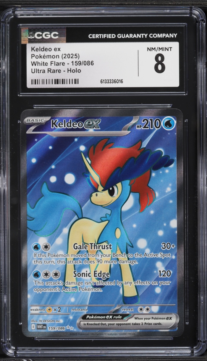 2025 Pokemon Scarlet & Violet White Flare Full Art Keldeo EX #159 CGC 8 NM-MT