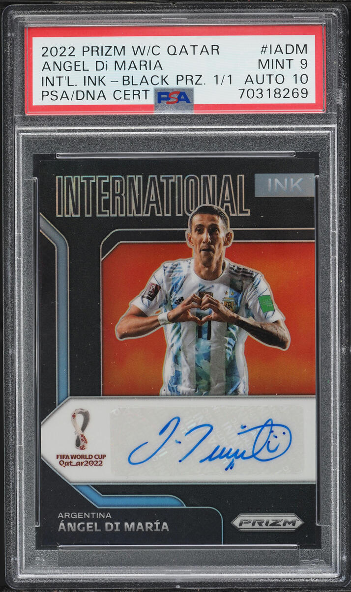 2022 Panini Prizm World Cup Qatar Black Angel Di Maria AUTO DNA 10 1/1 #I-ADM PSA 9 MINT