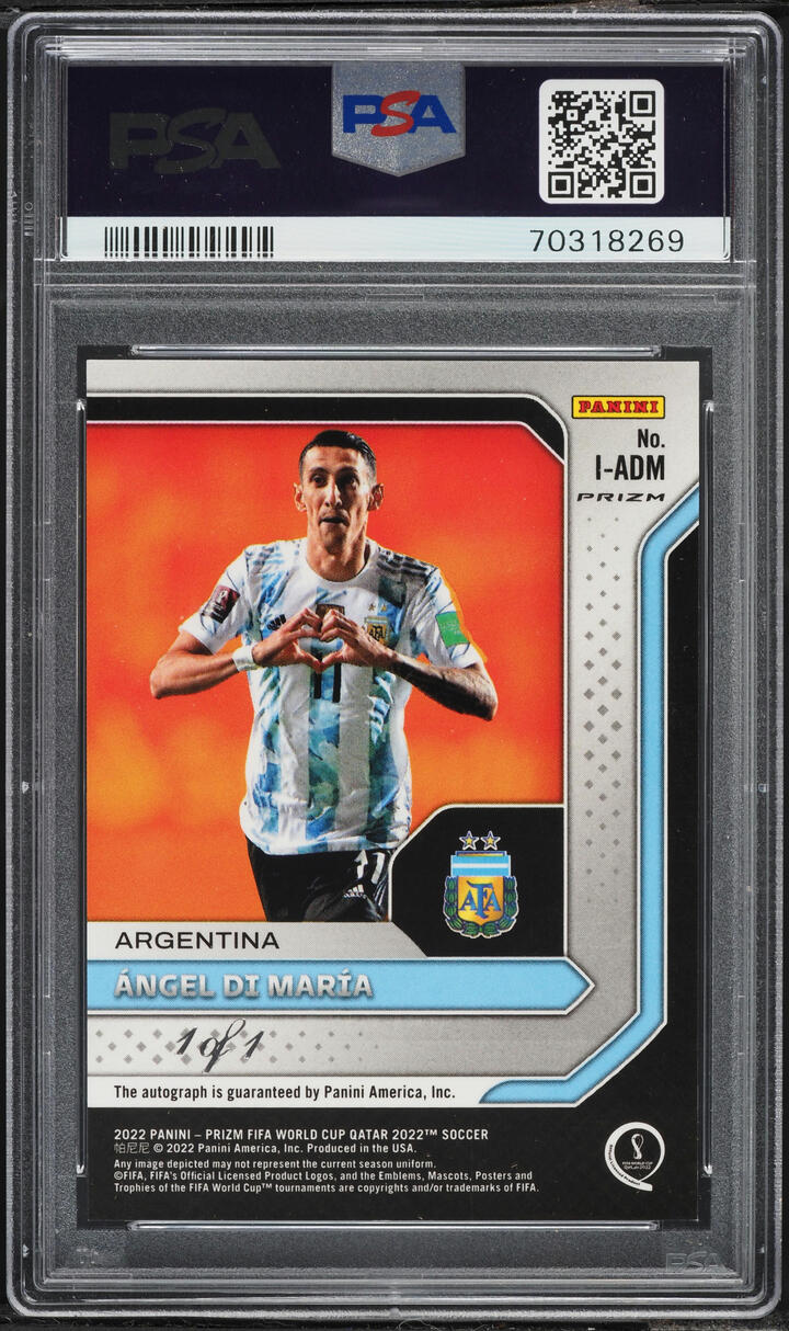 2022 Panini Prizm World Cup Qatar Black Angel Di Maria AUTO DNA 10 1/1 #I-ADM PSA 9 MINT