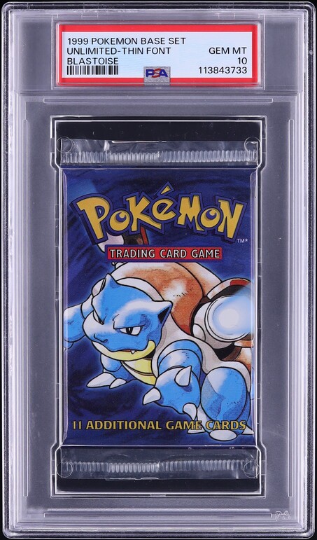 1999 Pokemon Base Set Pack Blastoise Unlimited Thin Font PSA 10 GEM MINT