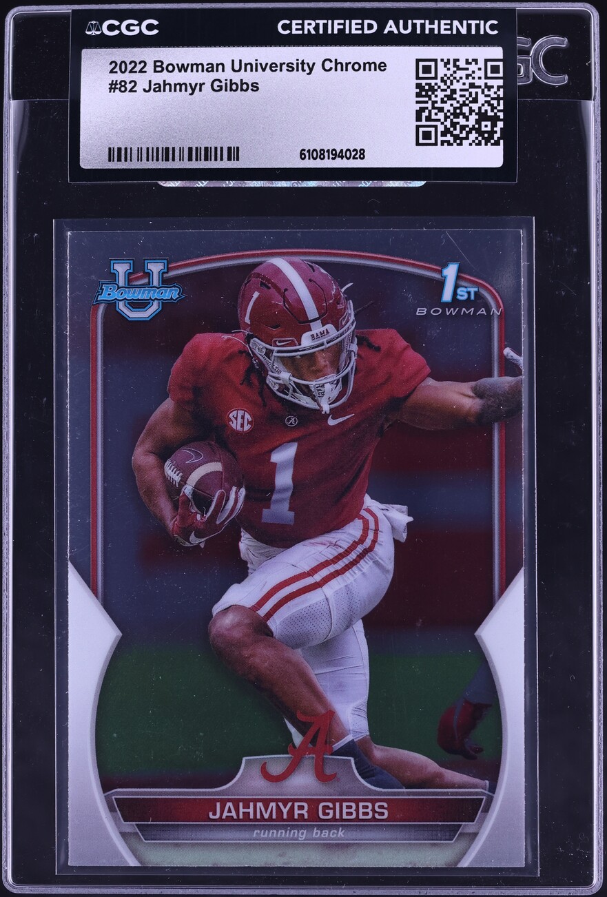 2022 Bowman Chrome University Jahmyr Gibbs ROOKIE #82 CGC AUTH