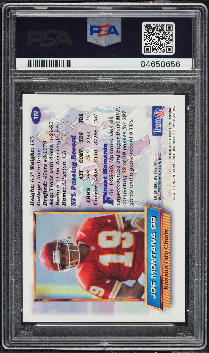 1994 Finest Football Refractor Joe Montana #172 PSA 9 MINT