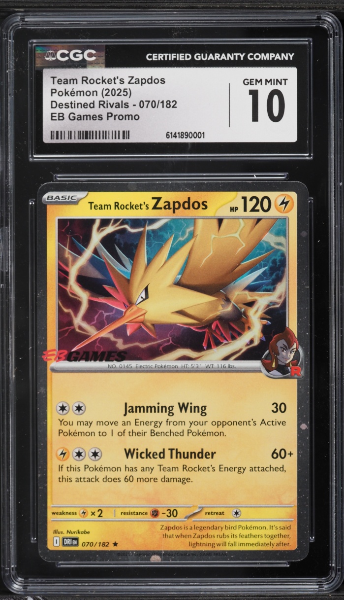 2025 Pokemon SV Destined Rivals EB Games Promo Team Rocket's Zapdos #70 CGC 10 GEM MINT