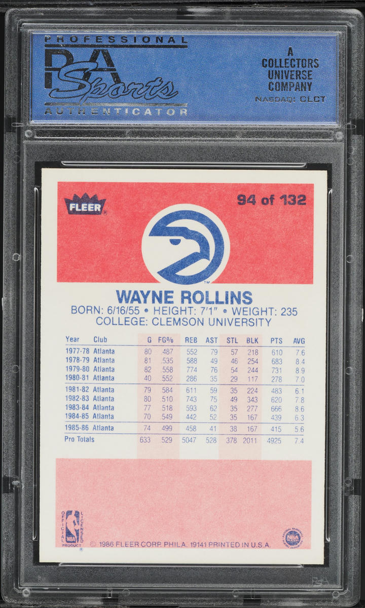 1986 Fleer Basketball Tree Rollins #94 PSA 8 NM-MT