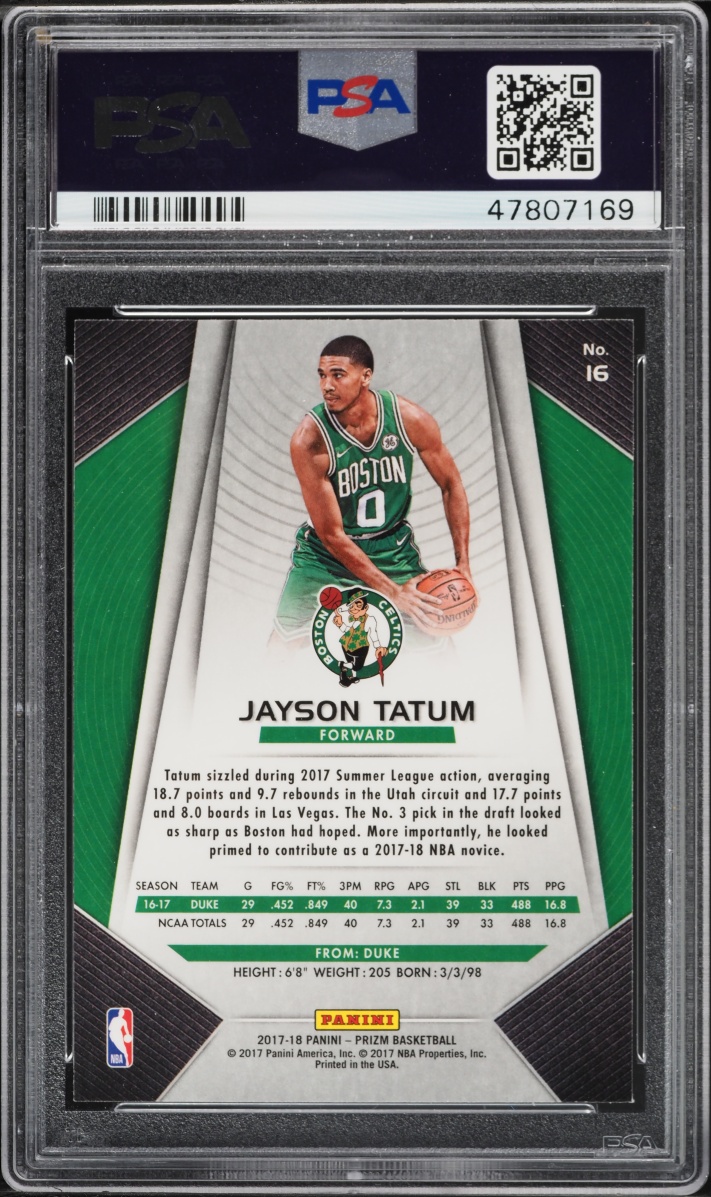 2017 Panini Prizm Jayson Tatum ROOKIE #16 PSA 10 GEM MINT
