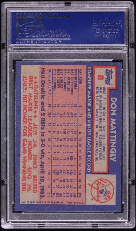 1984 Topps Don Mattingly ROOKIE #8 PSA 9 MINT