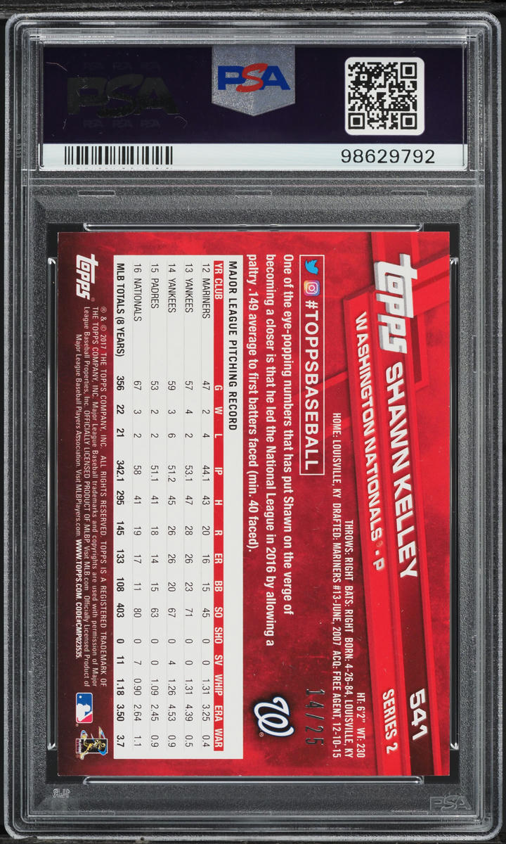 2017 Topps Camo Shawn Kelley /25 #541 PSA 8 NM-MT