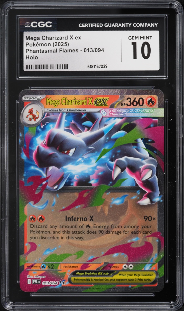 2025 Pokemon Mega Evolution Phantasmal Flames Holo Mega Charizard X Ex #13 CGC 10 GEM MINT