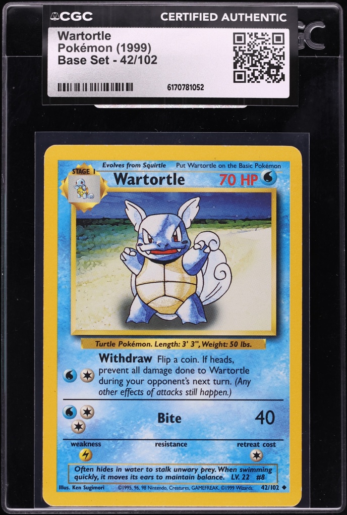 1999 Pokemon Base Set Wartortle #42 CGC AUTH
