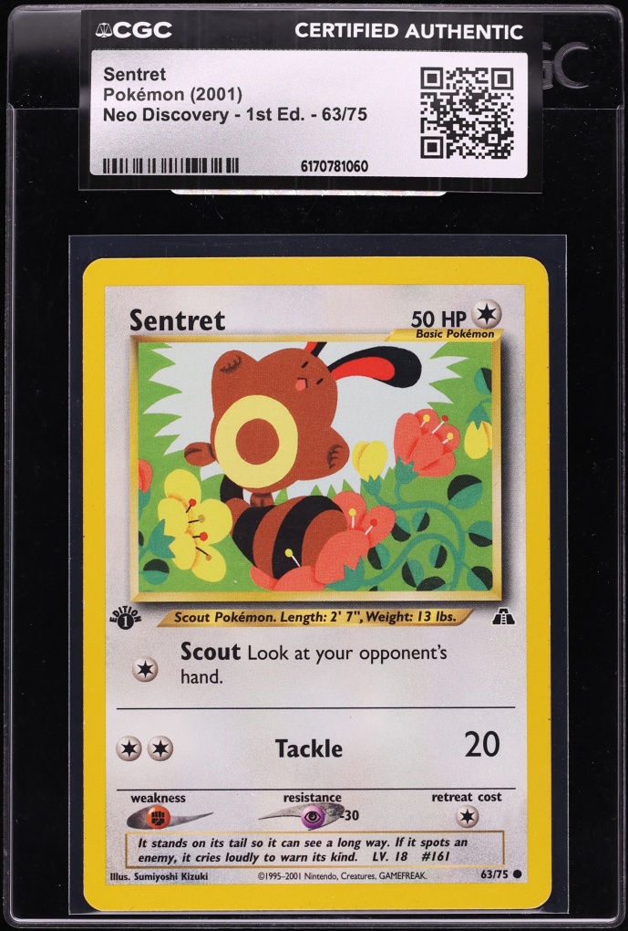 2001 Pokemon Neo Discovery 1st Edition Sentret #63 CGC AUTH