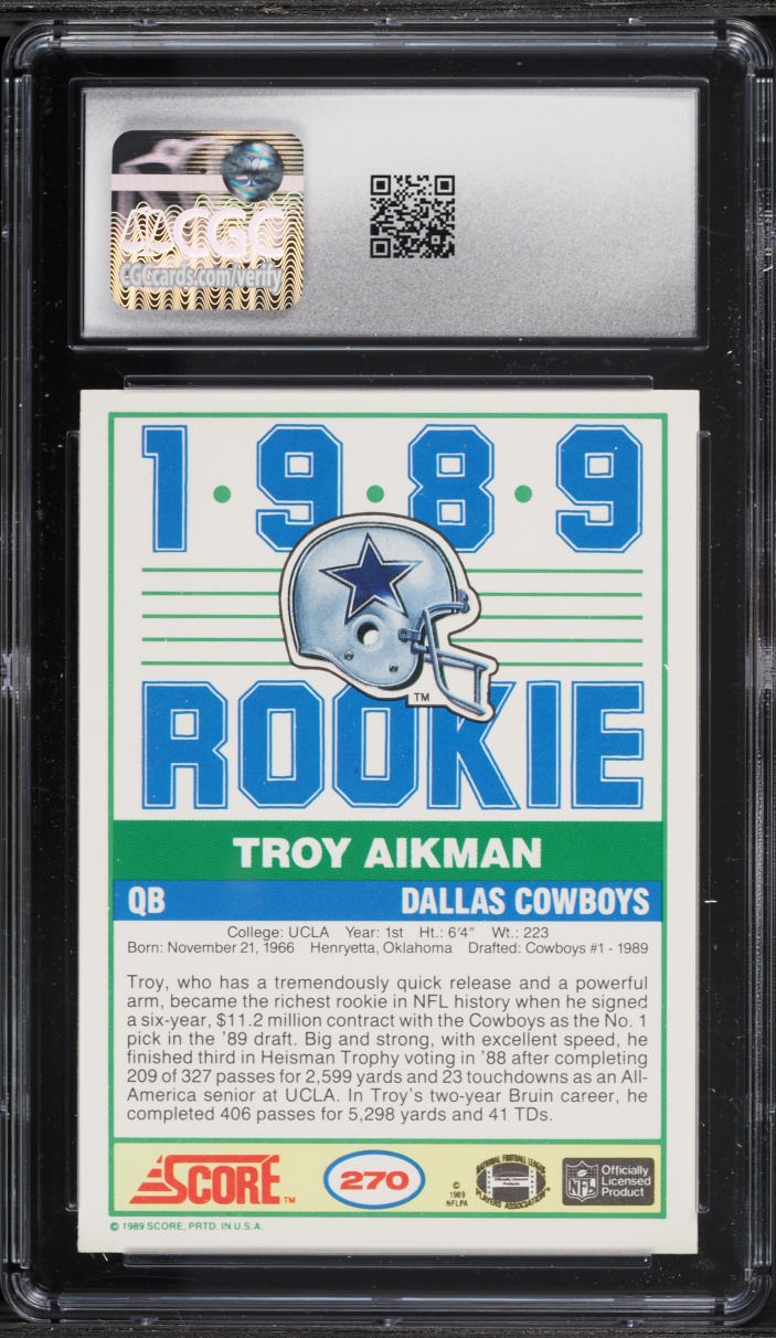 1989 Score Football Troy Aikman ROOKIE #270 CGC 9 MINT