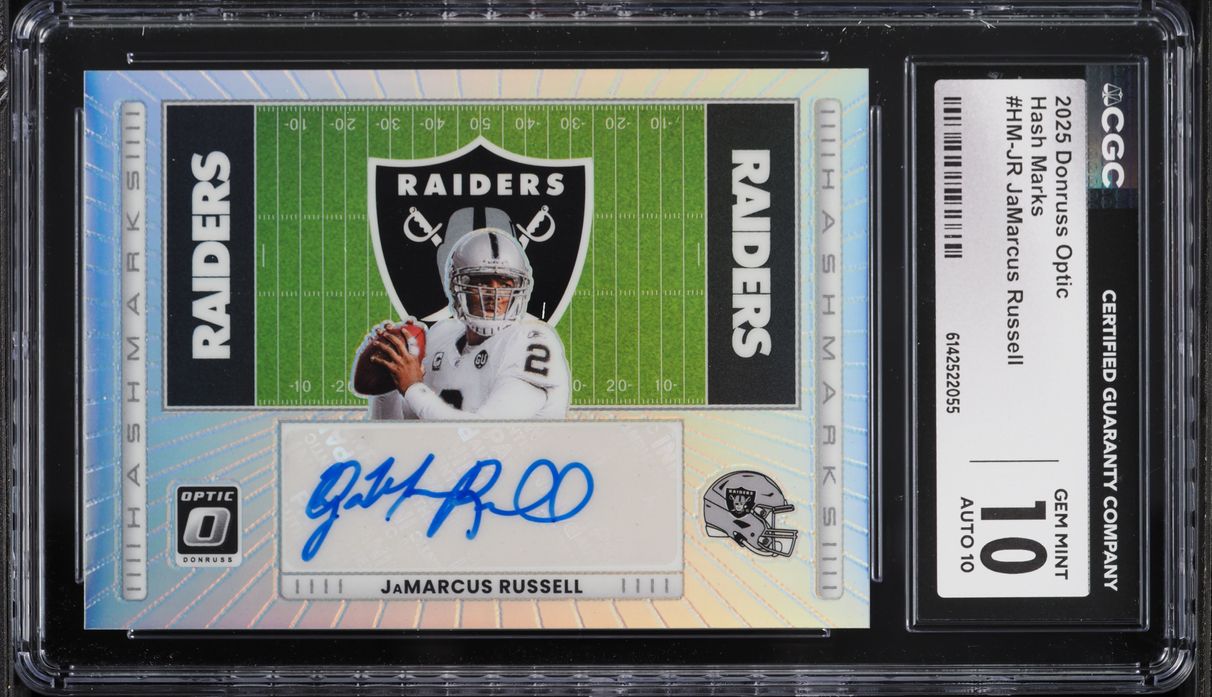 2025 Donruss Optic Hash Marks Prizm JaMarcus Russell AUTO #HM-JR CGC 10 GEM MINT
