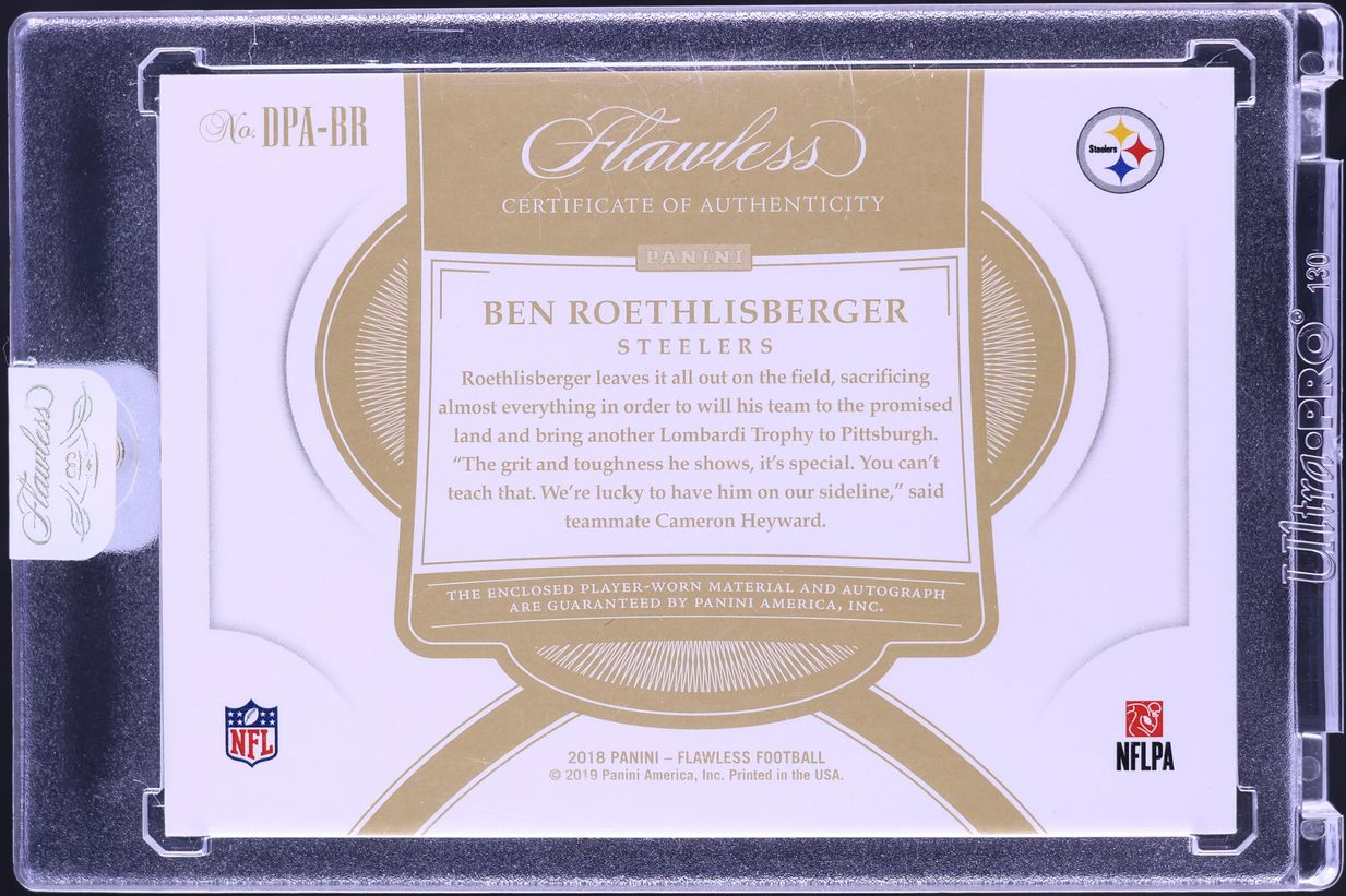 2018 Panini Flawless Dual Ben Roethlisberger PATCH AUTO 1/15 #DPA-BR - Photo 2