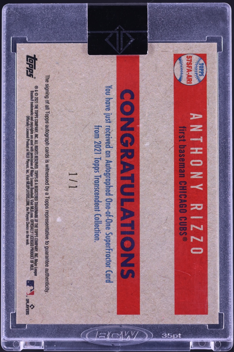 2021 Topps Transcendent Collection '57 Superfractor Anthony Rizzo AUTO 1/1 #57SFA-ARI - Photo 2